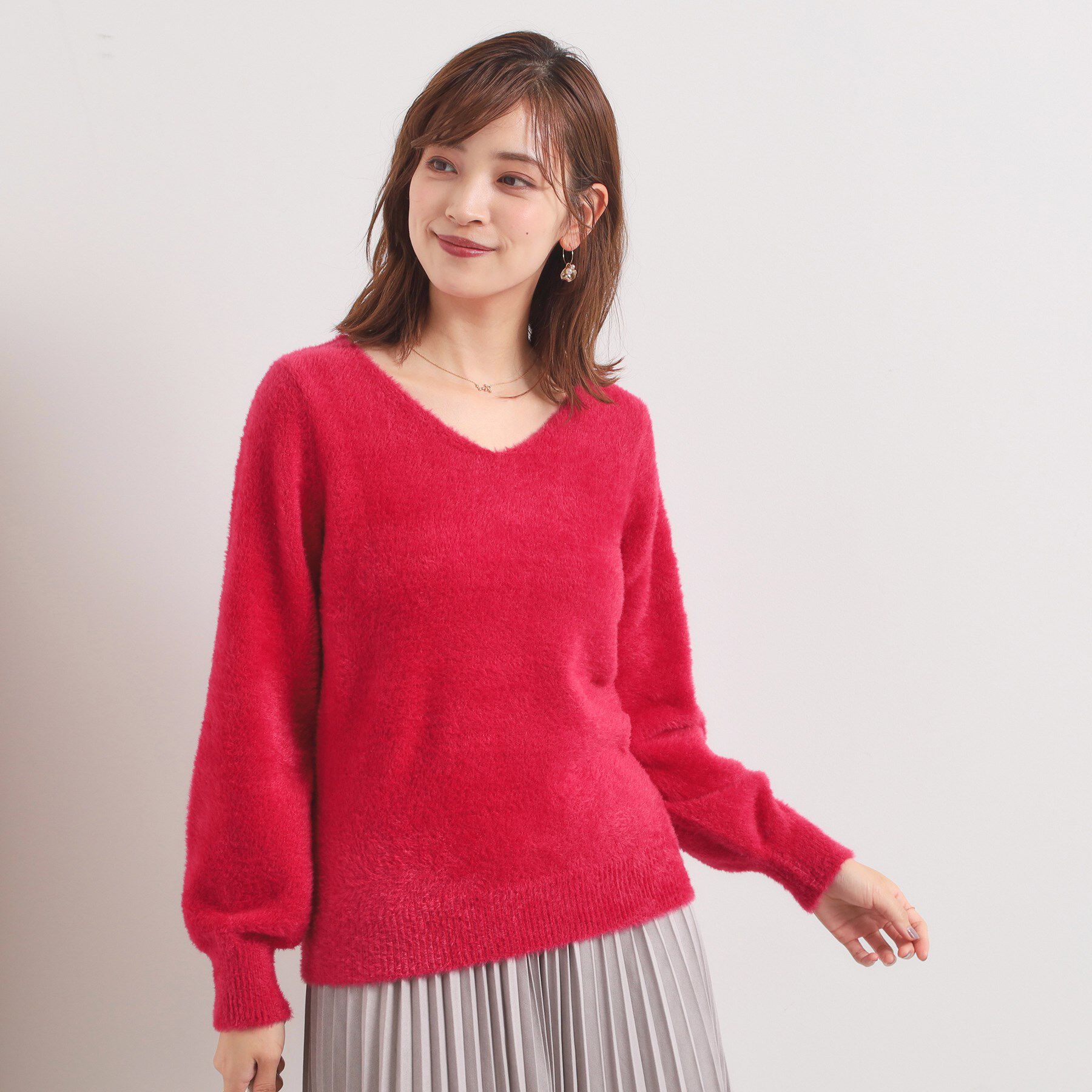 ITS&rsquo;DEMO「【手洗い可】フェザーヤーンVネックニット」|ニット・セーター|ピンク(073)