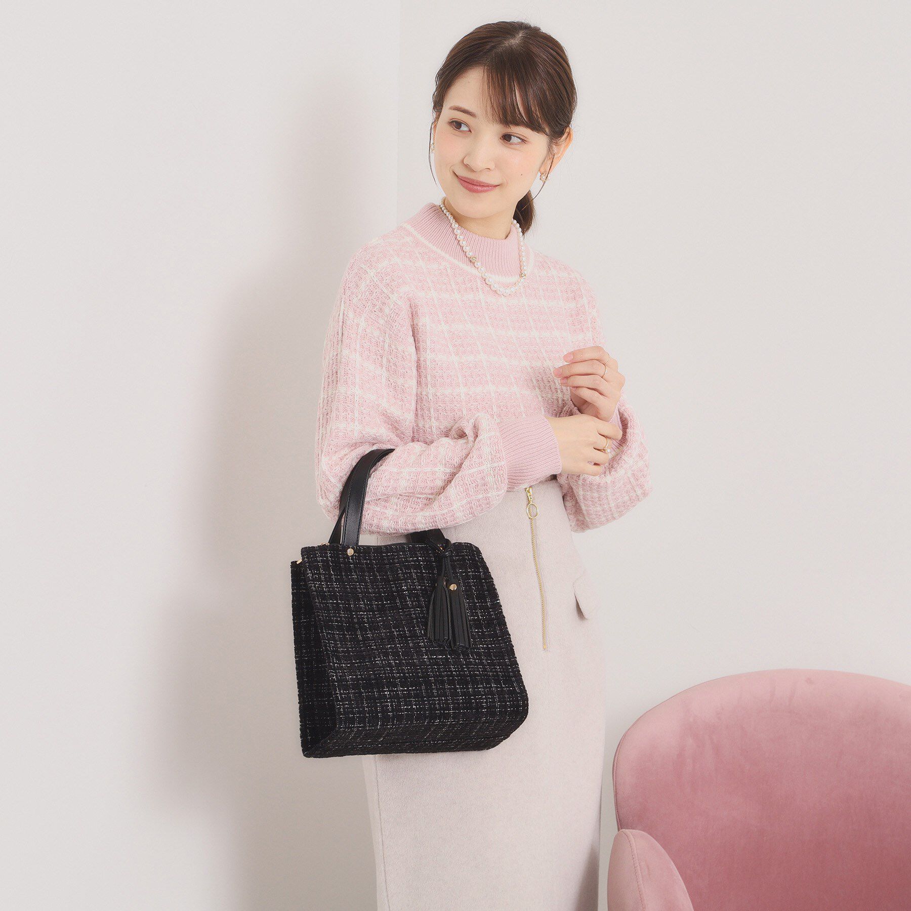 ITS&rsquo;DEMO「ツイードタッセルミニトート」|ハンドバッグ|