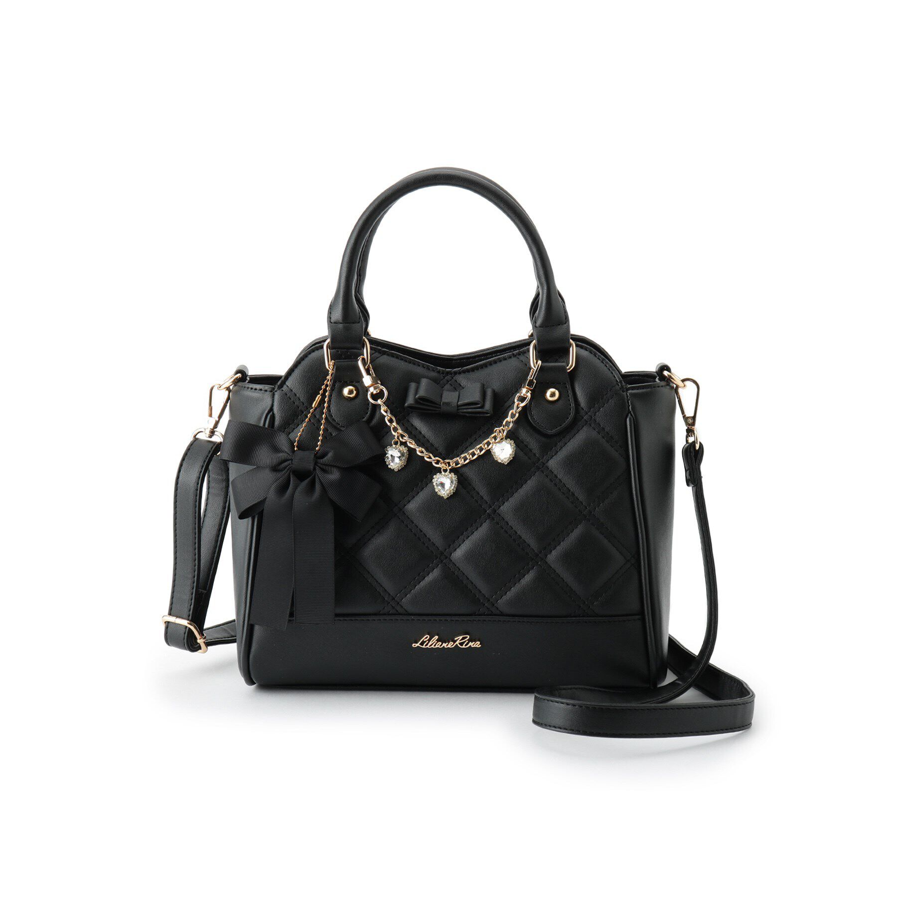 Ober Tashe「Wキルトチャーム付2WAYボストン」|ボストンバッグ|ﾌﾞﾗｯｸ(019)