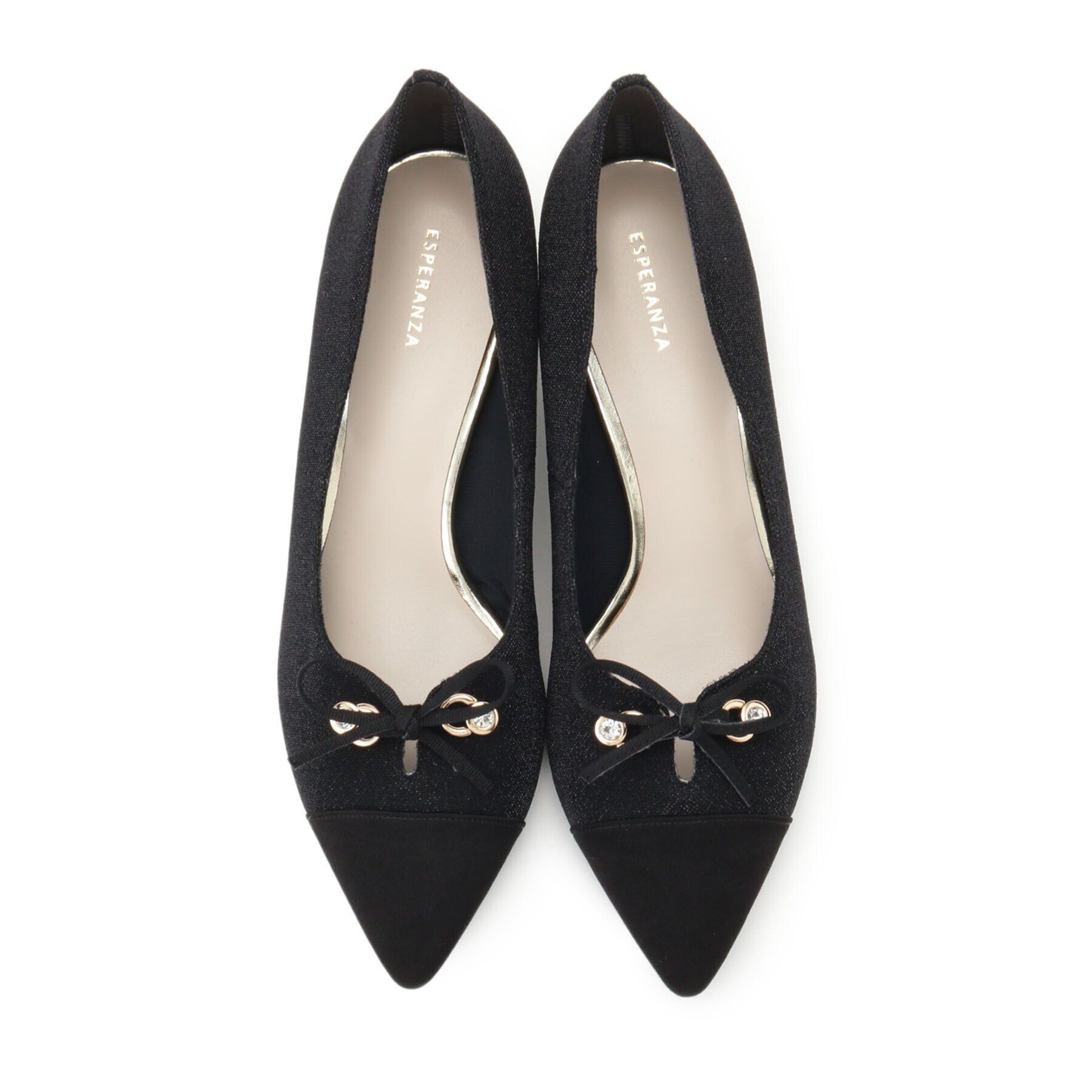 ESPERANZA「ビジューリボンポインテッドトゥパンプス」|パンプス|
