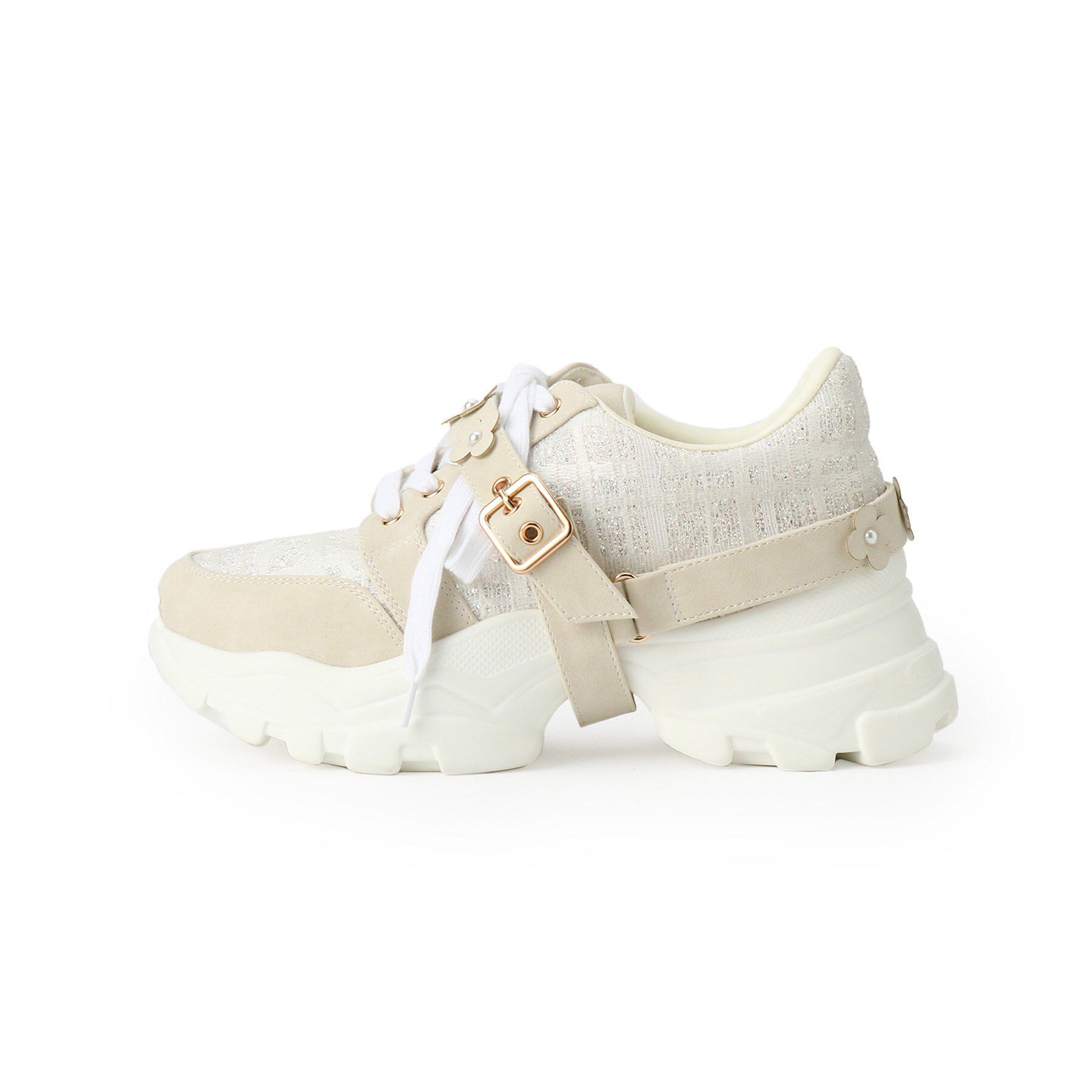 ESPERANZA「ツイード風フラワーベルト厚底スニーカー」|スニーカー|