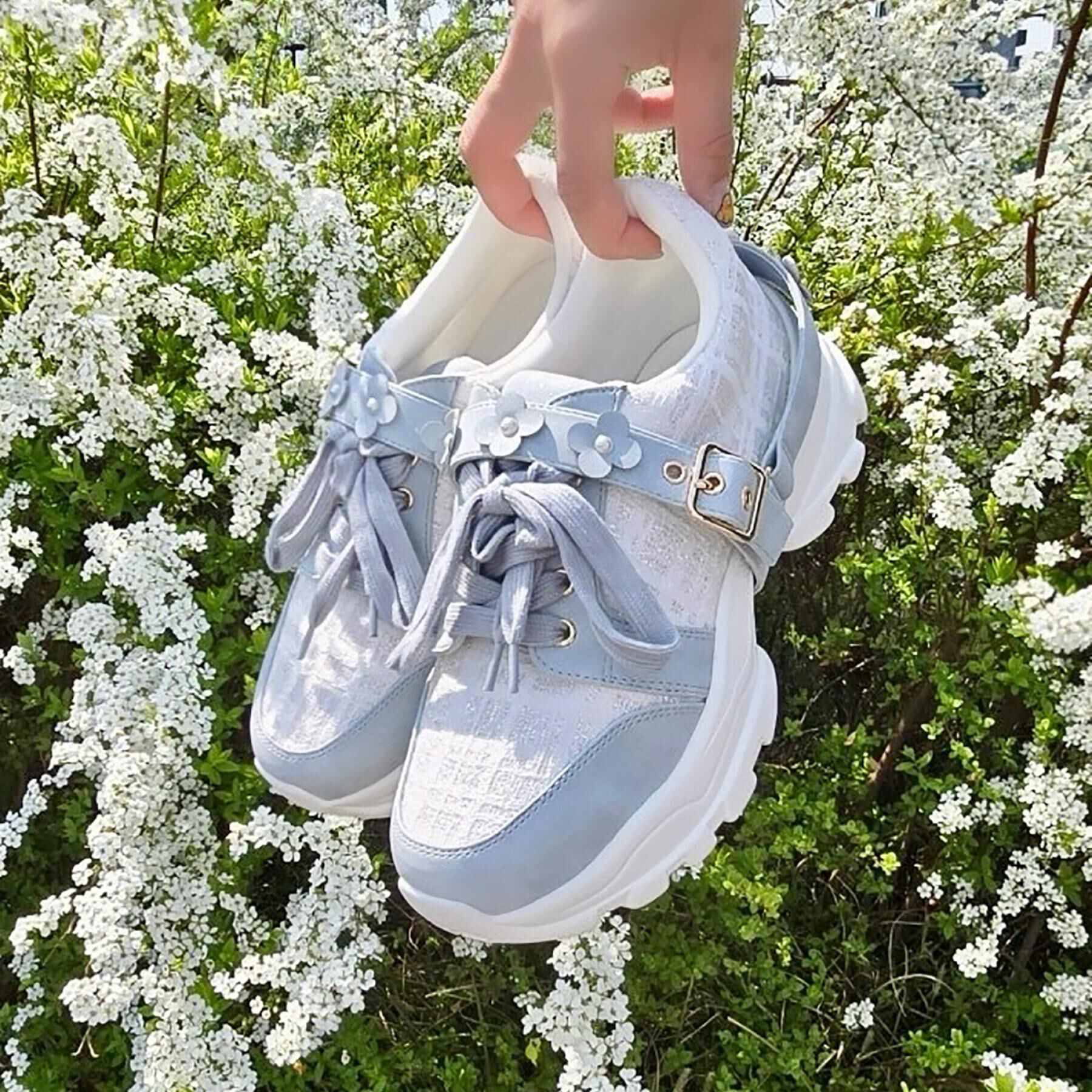 ESPERANZA「ツイード風フラワーベルト厚底スニーカー」|スニーカー|