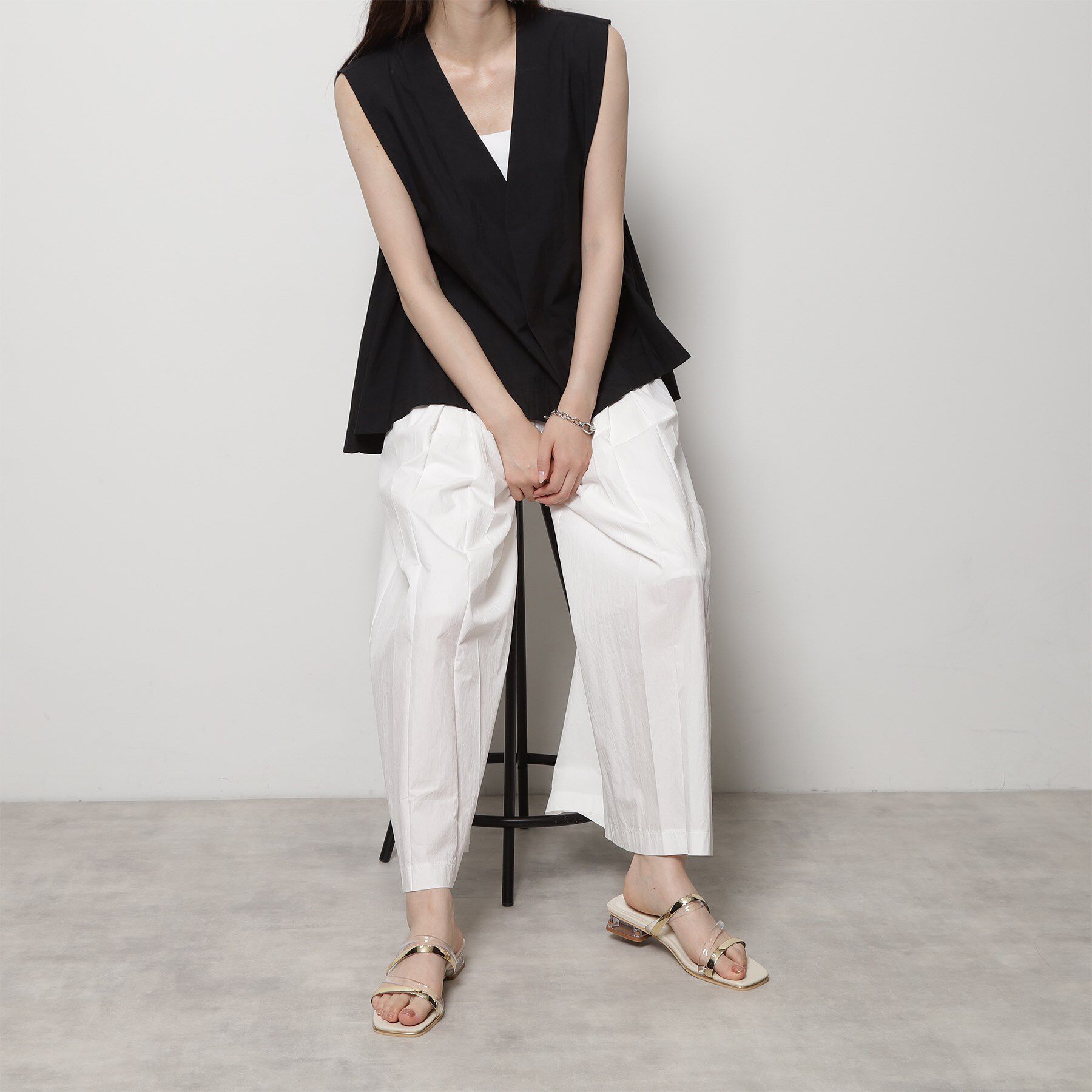 ESPERANZA「スクエアトゥクリアフラットヒールミュール」|サンダル|