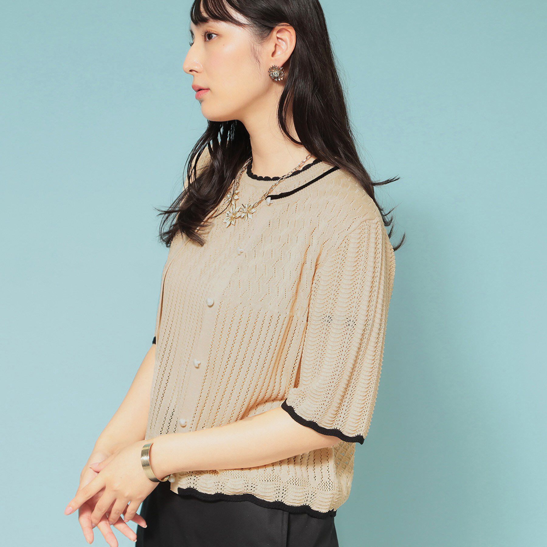 SunaUna「【透かし柄】スカラップカーディガン」|カーディガン|