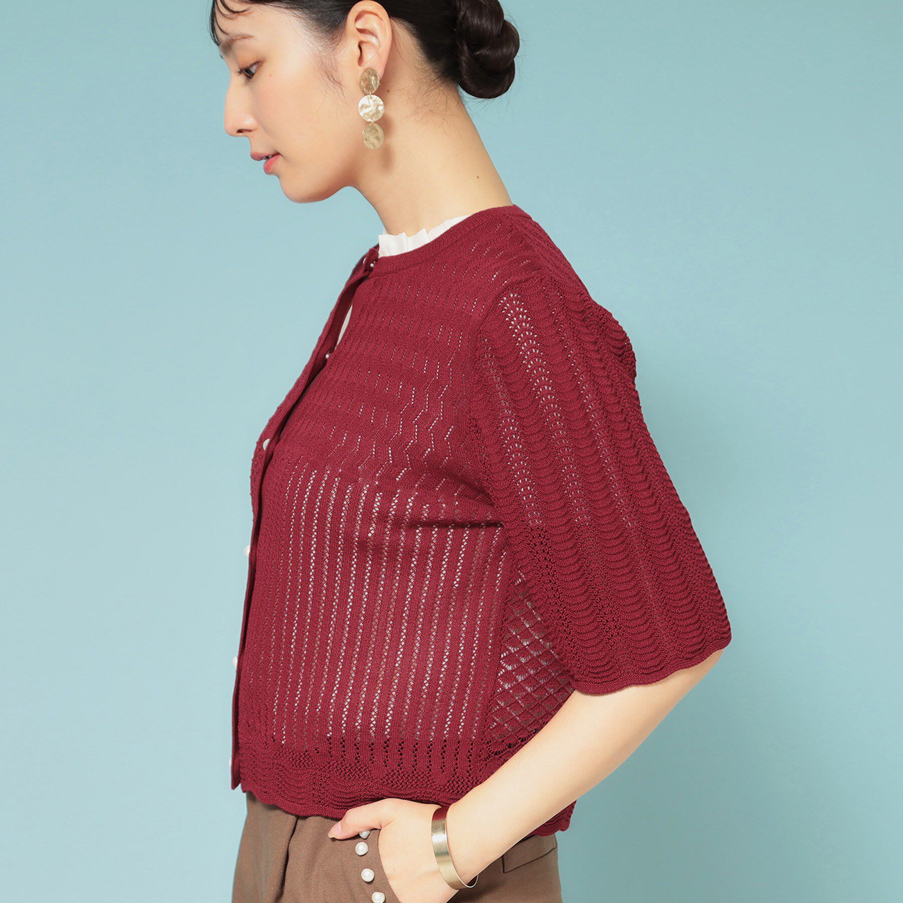 SunaUna「【透かし柄】スカラップカーディガン」|カーディガン|