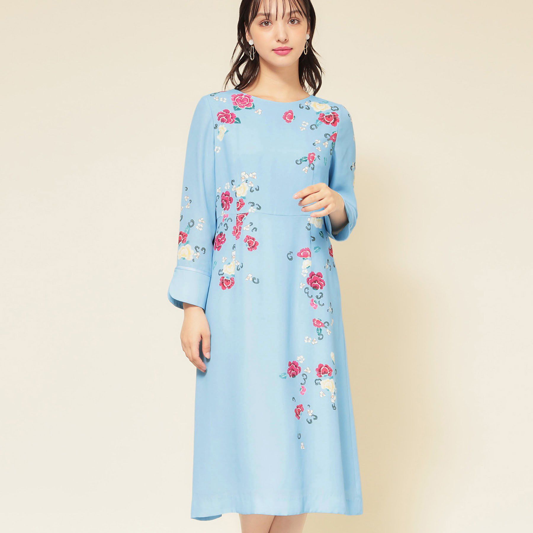 SunaUna「【co creation and yours／SS～L】花柄パネルワンピース」|ワンピース|ブルー(292)