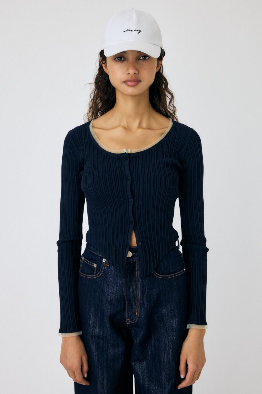 MOUSSY「TULLE TRIM カーディガン」|カーディガン|NVY
