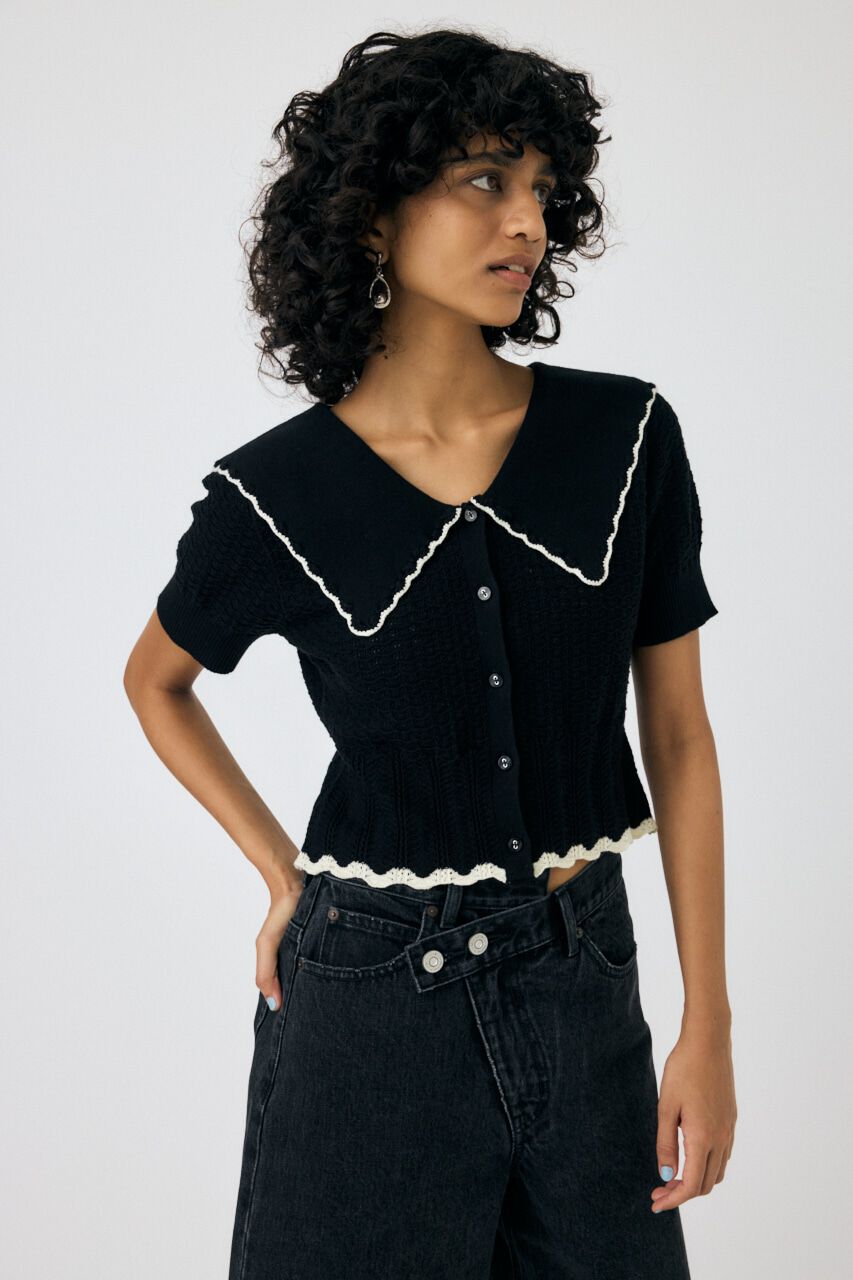 MOUSSY「KNIT LACEWORK COLLAR カーディガン」|ニット・セーター|