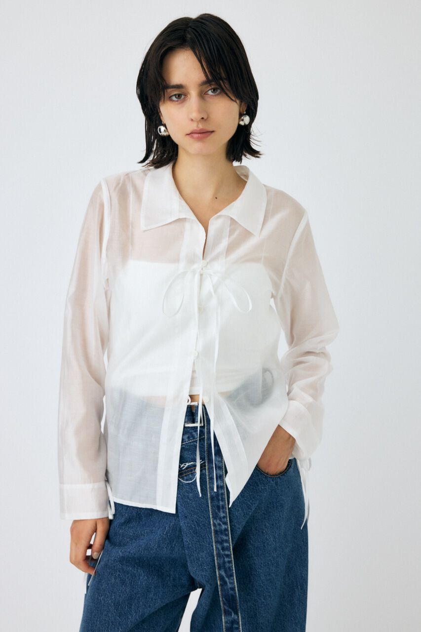 MOUSSY「RIBBON シアーシャツ」|シャツ・ブラウス|O/WHT1