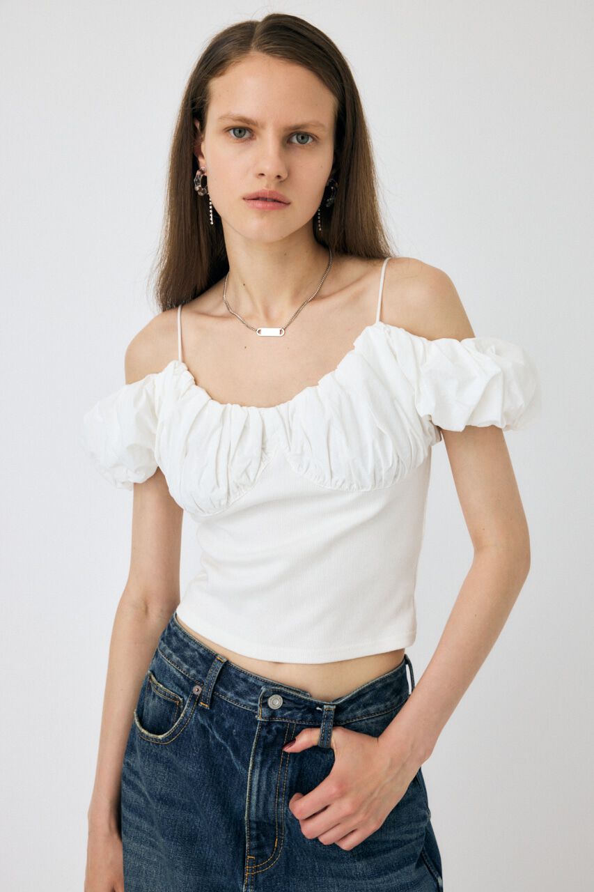 MOUSSY「VOLUME SLEEVE DOCKING トップス」|Tシャツ・カットソー|WHT
