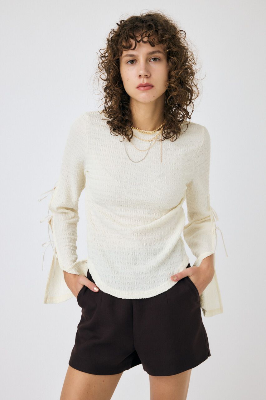 MOUSSY「SLEEVE RIBBON トップス」|Tシャツ・カットソー|O/WHT1