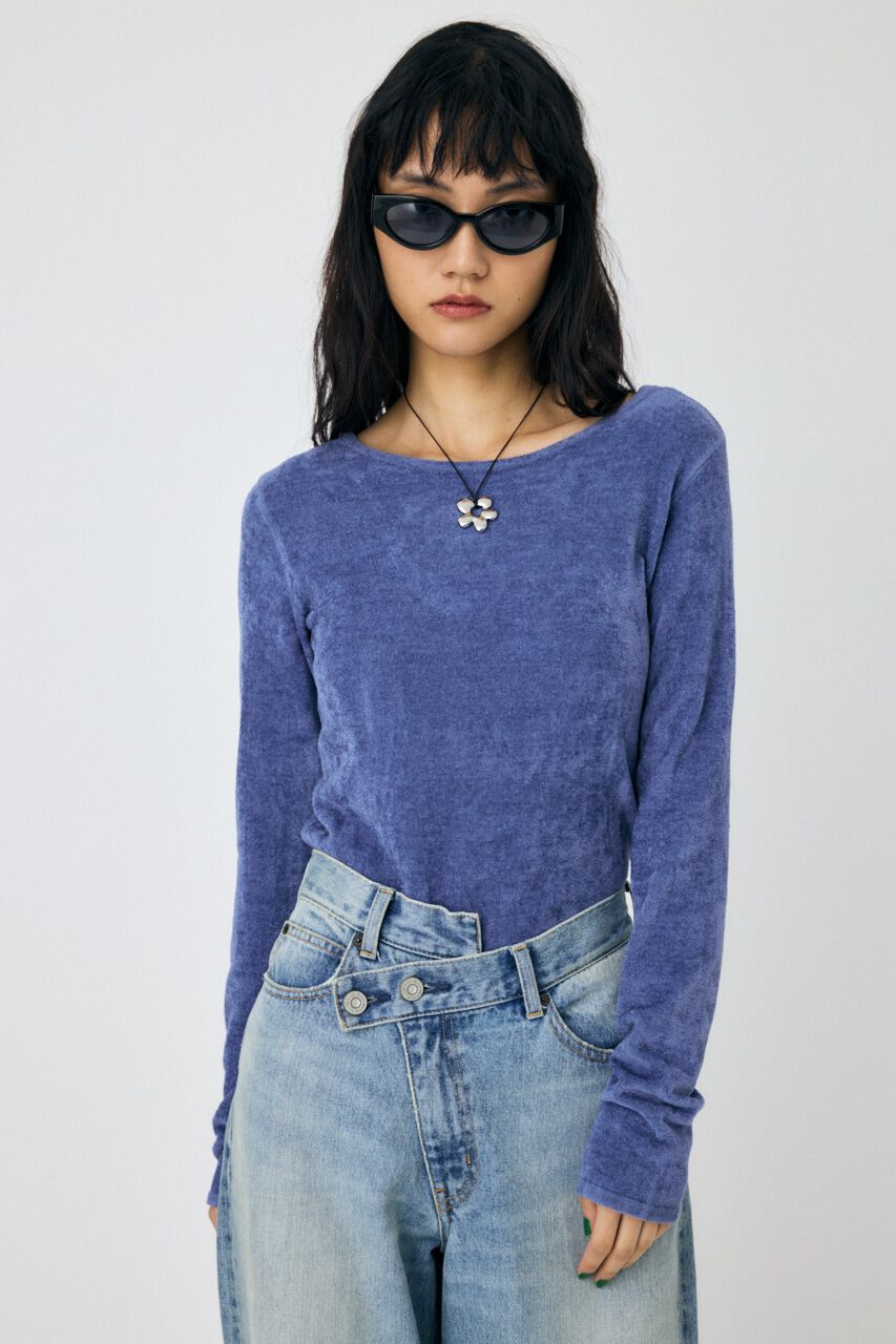 MOUSSY「VELOUR TOUCH ロングスリーブトップス」|ニット・セーター|L/BLU1