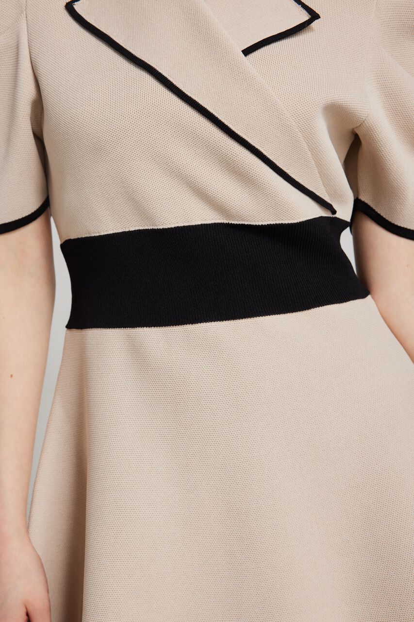 rienda「テーラードカラーミニフレアハーフスリーヴニットワンピース」|ワンピース|