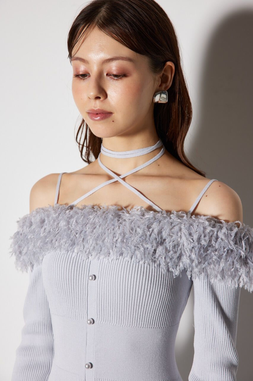 rienda「フェイクファーオフショルタイトニットワンピース」|ワンピース|