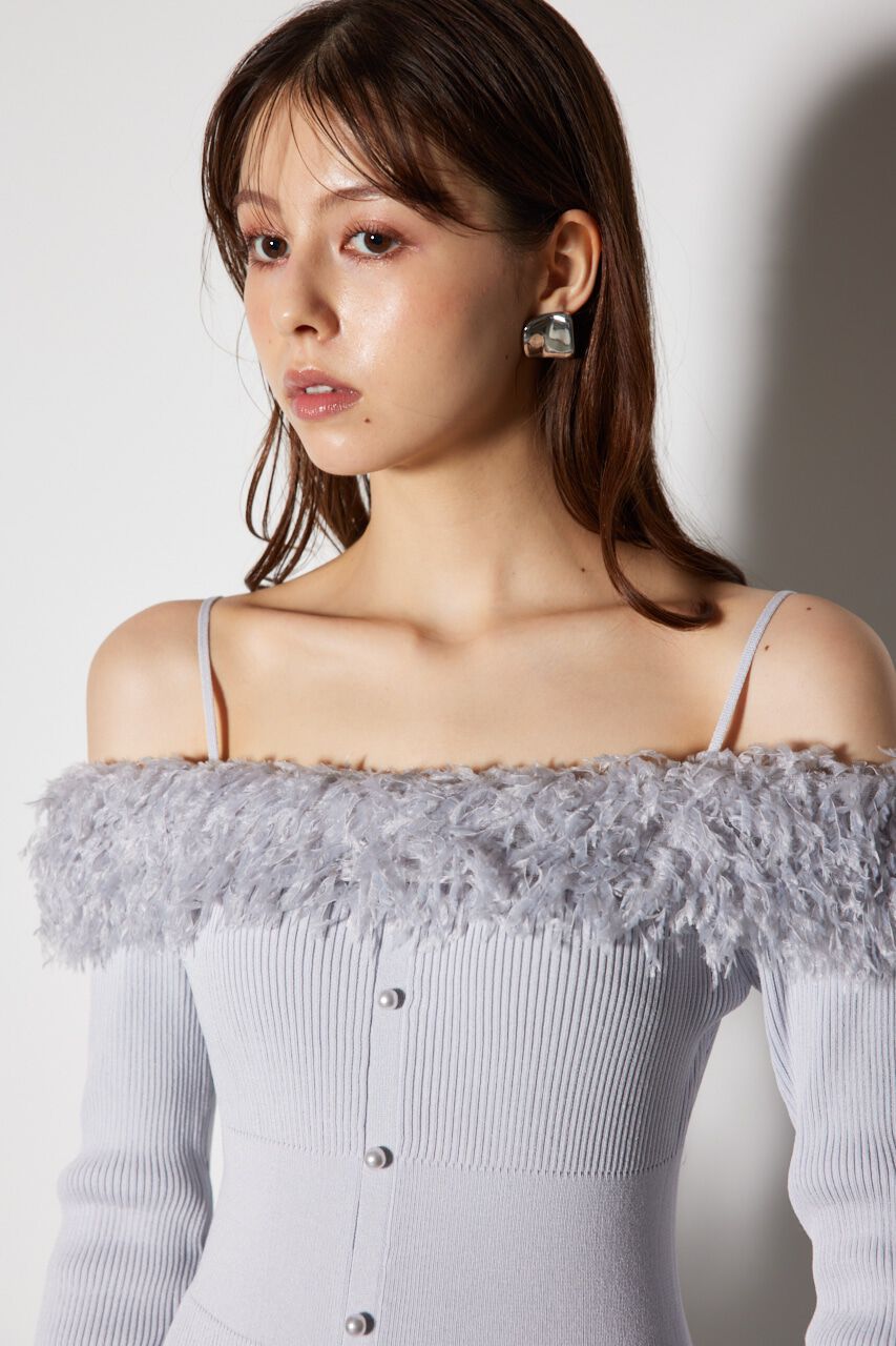 rienda「フェイクファーオフショルタイトニットワンピース」|ワンピース|