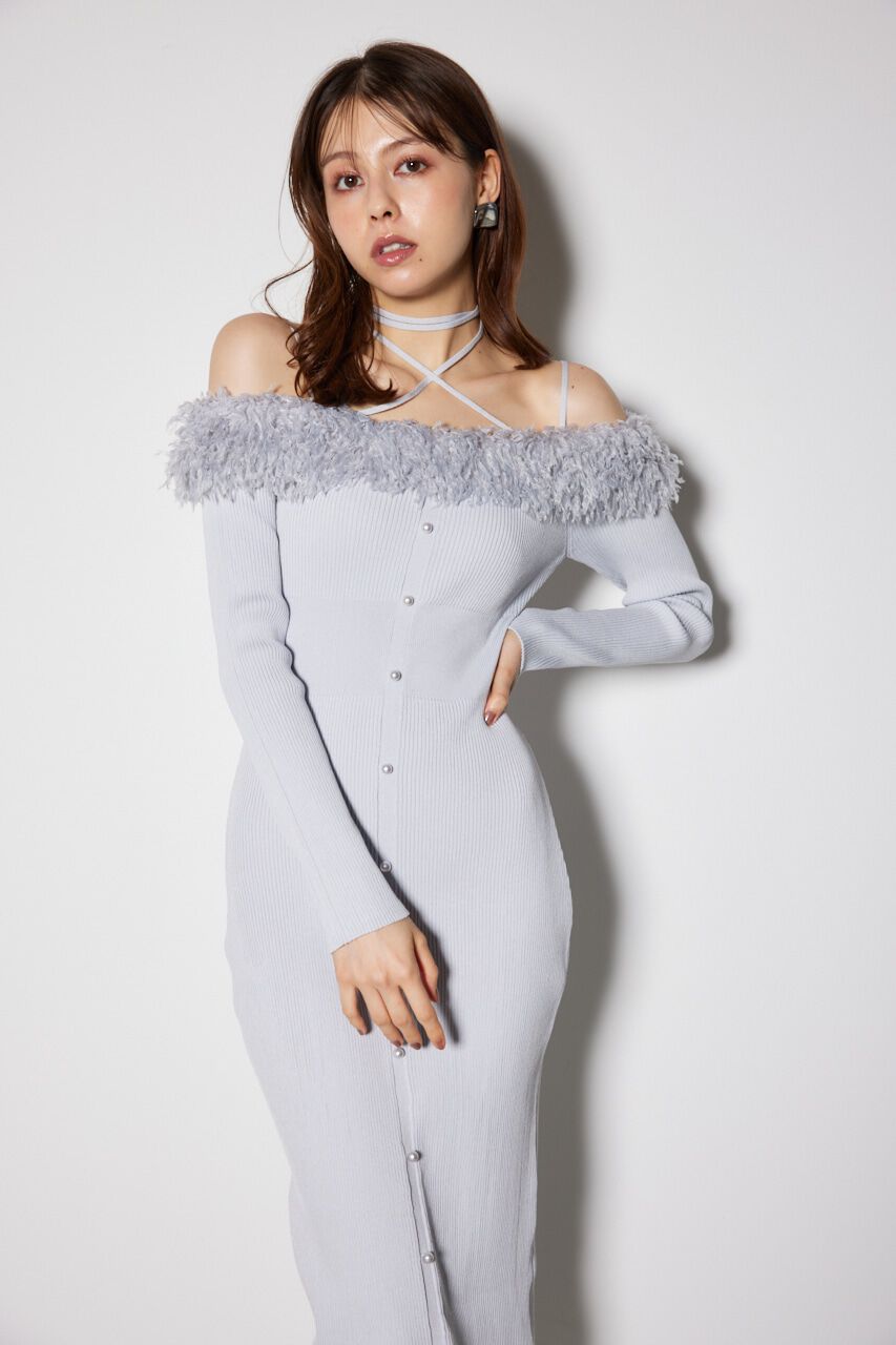 rienda「フェイクファーオフショルタイトニットワンピース」|ワンピース|