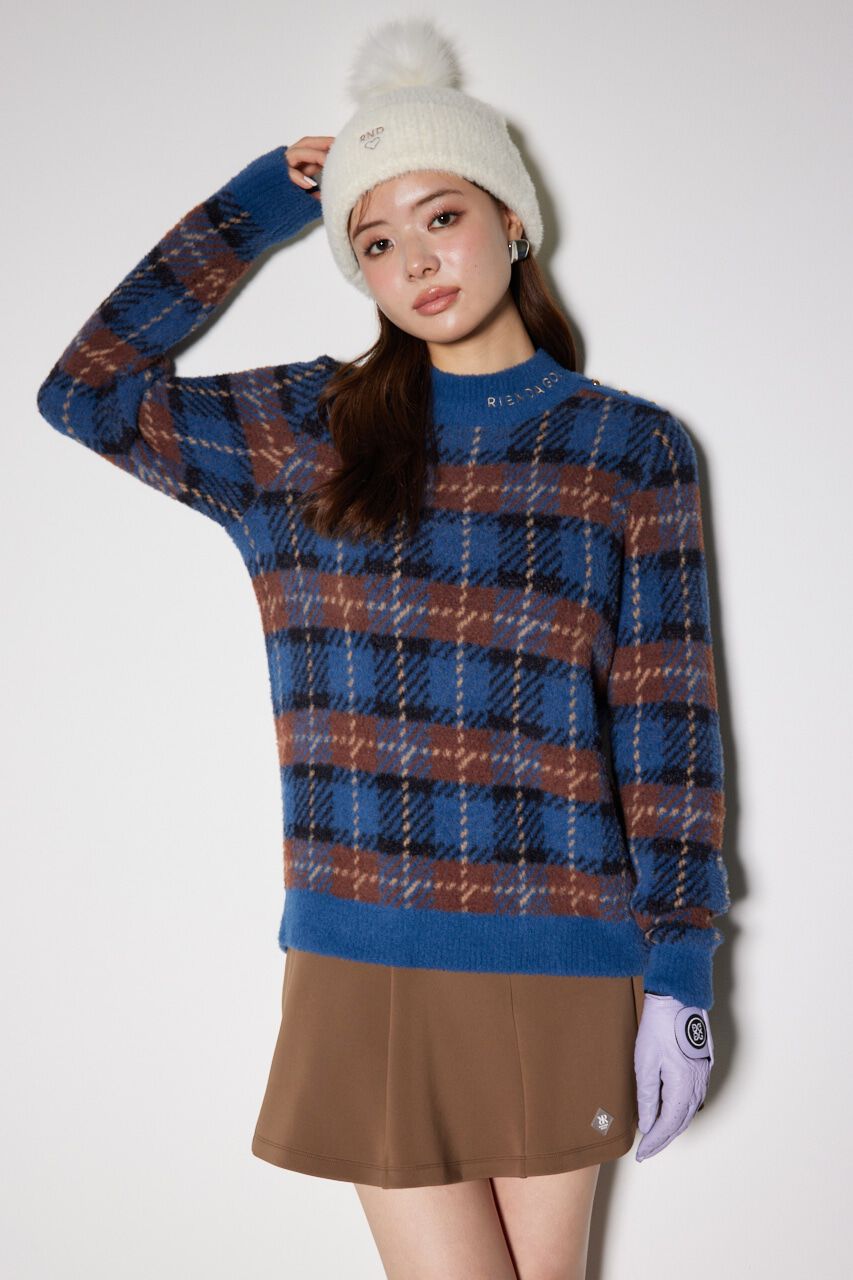 rienda「タータンチェックモックネックニットトップス」|ニット・セーター|
