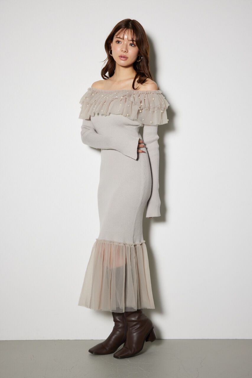 rienda「チュールコンビオフショルニットワンピース」|ワンピース|