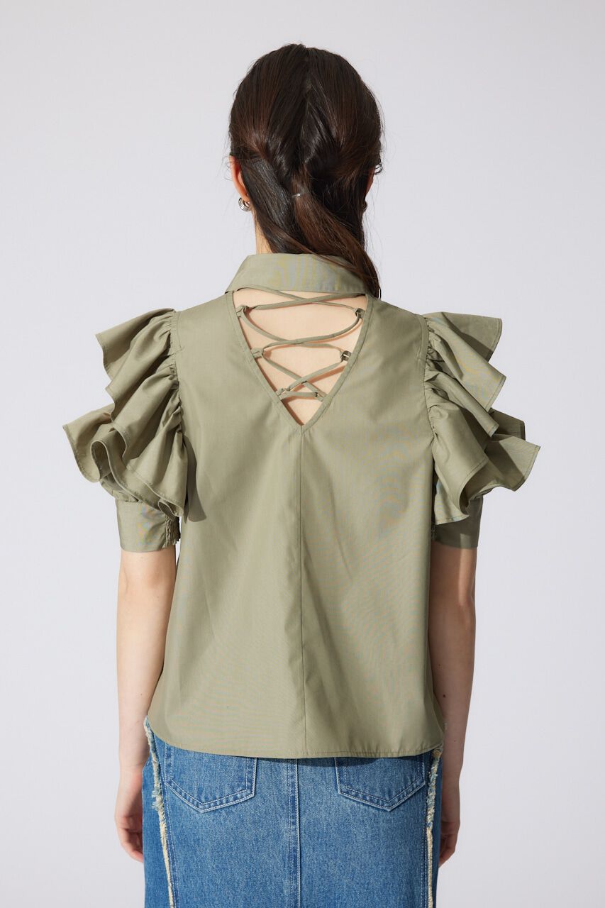 rienda「フリルスリーブデザインシャツトップス」|シャツ・ブラウス|