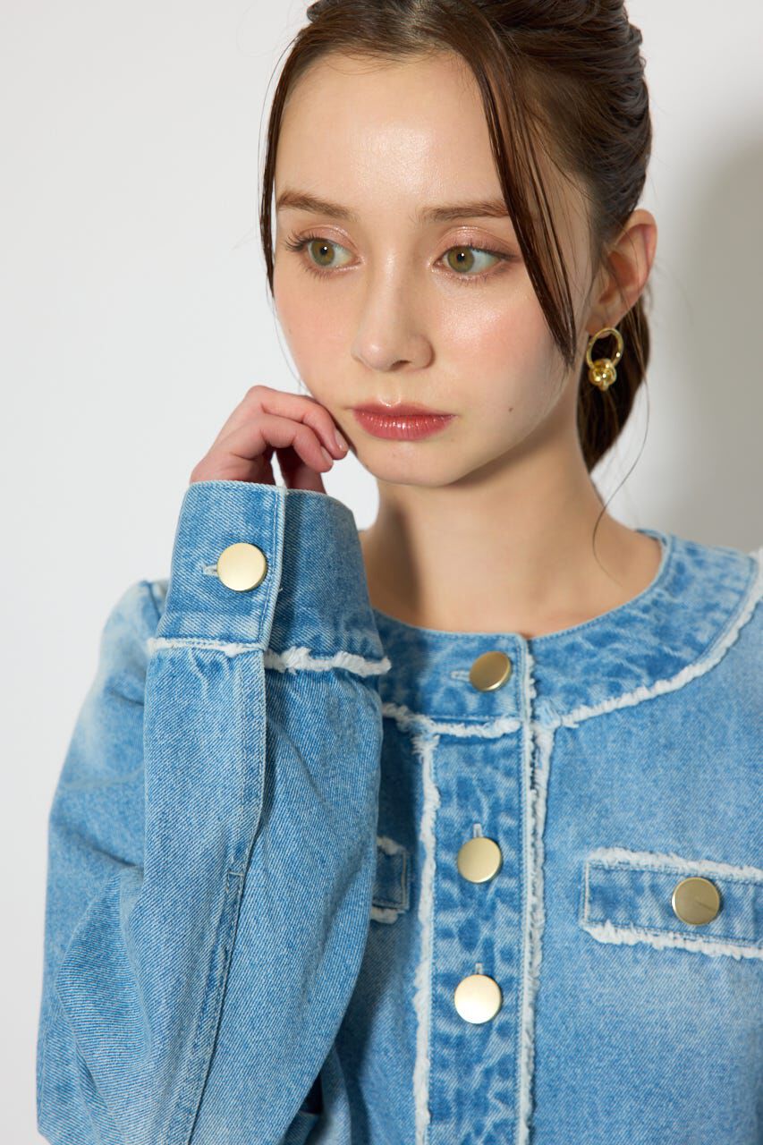 rienda「ノーカラーフリンジデニムジャケット」|デニムジャケット|