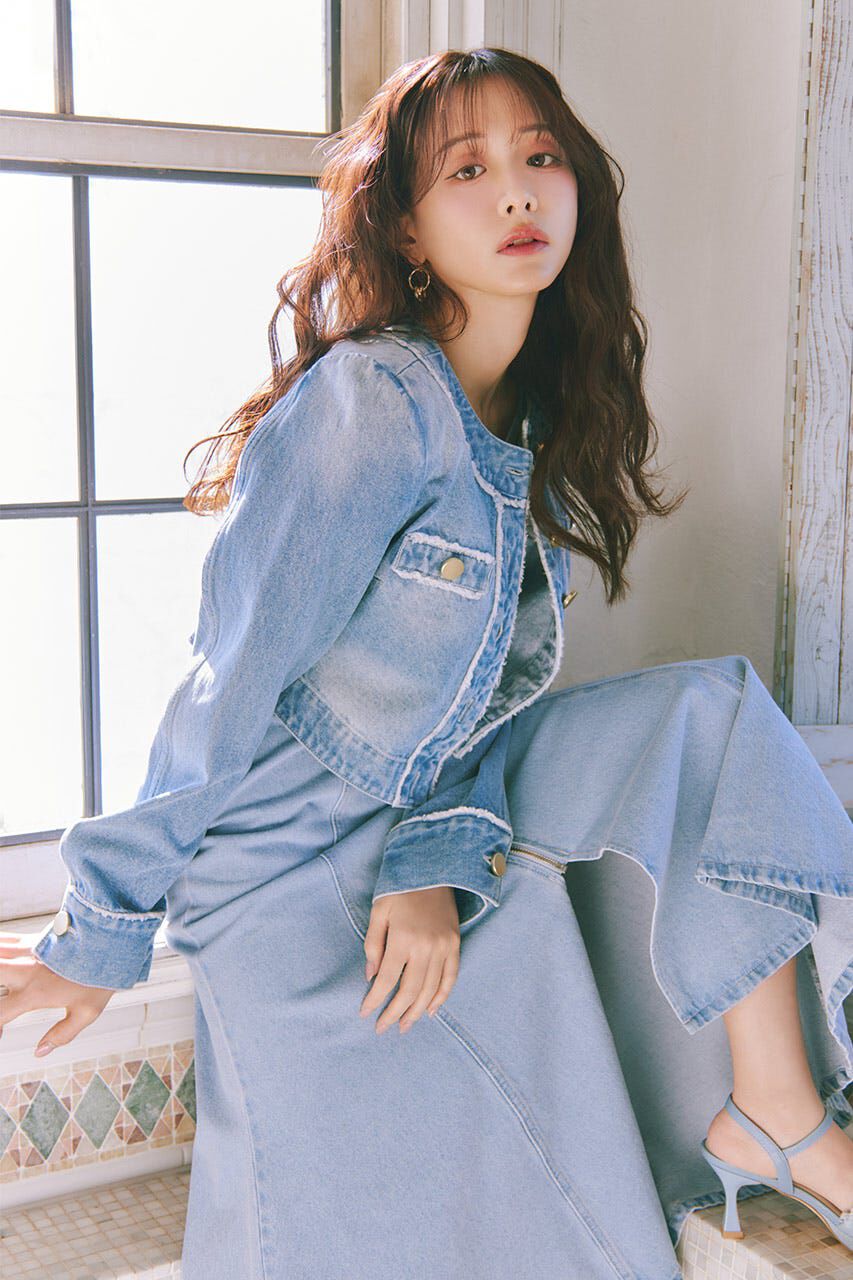 rienda「ノーカラーフリンジデニムジャケット」|デニムジャケット|