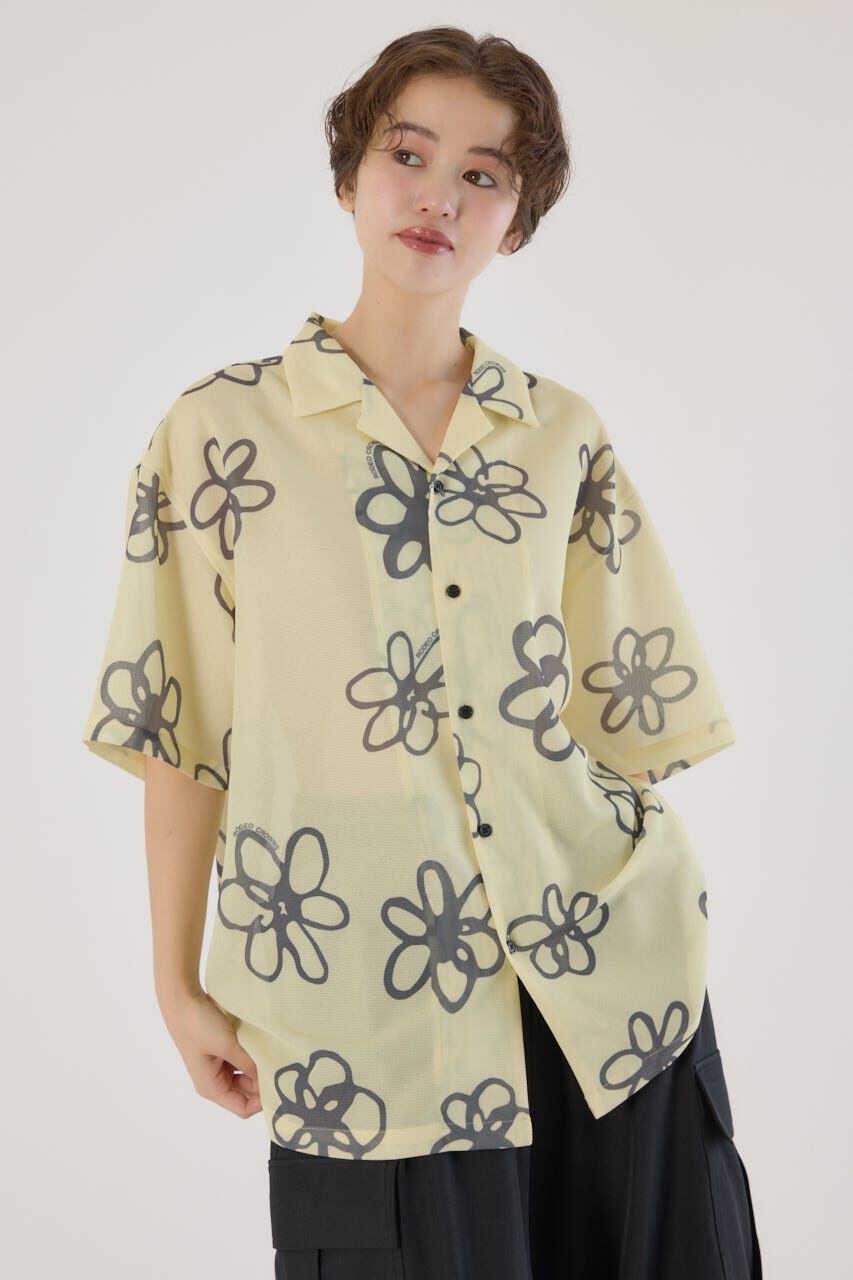 RODEO CROWNS「ポリメッシュフラワーシャツ」|シャツ・ブラウス|L/YEL1