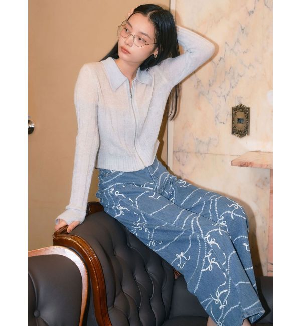 CALNAMUR「パールプリントデニムパンツ」|デニム|