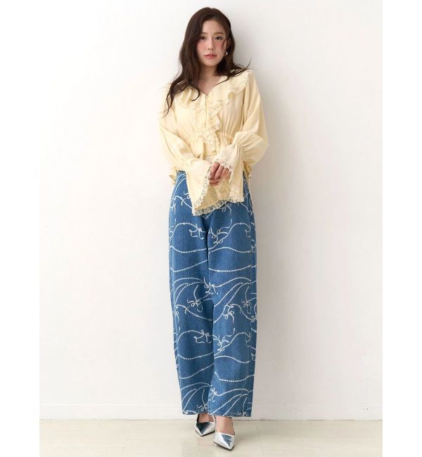 CALNAMUR「パールプリントデニムパンツ」|デニム|