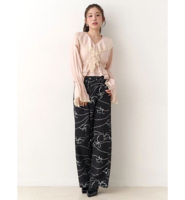 CALNAMUR「パールプリントデニムパンツ」|デニム|