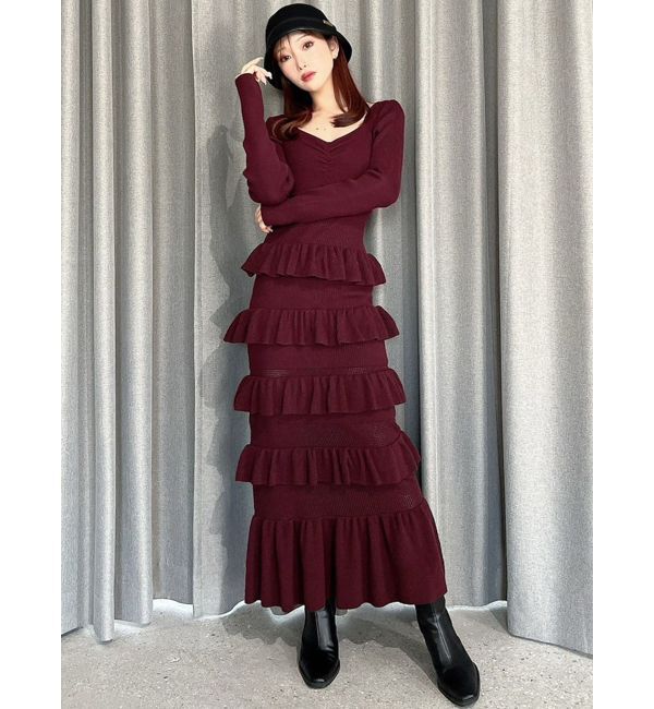 RESEXXY「フリルデザインIラインニットワンピース」|ワンピース|