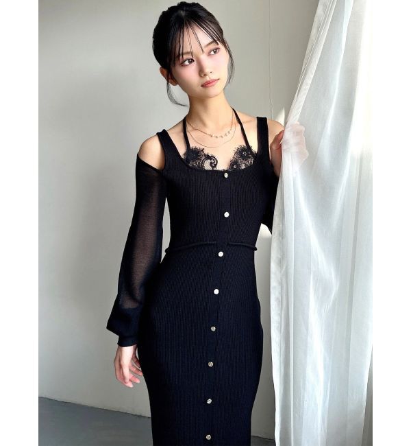 RESEXXY「レースレイヤードリブニットワンピース」|ワンピース|