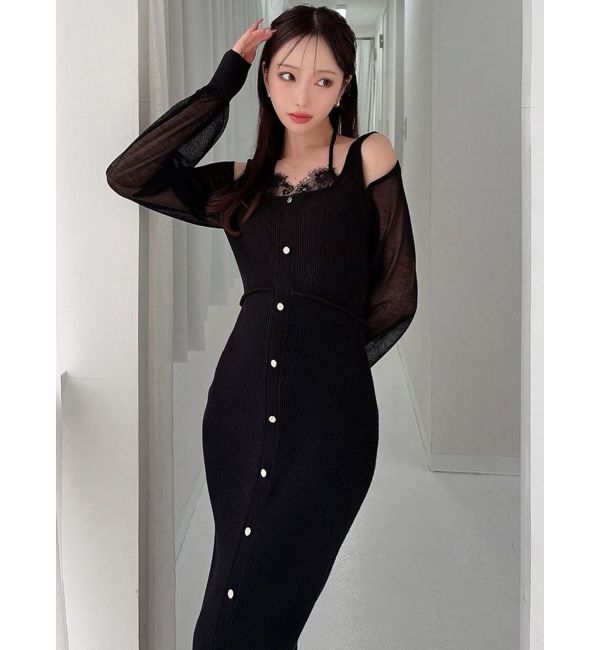 RESEXXY「レースレイヤードリブニットワンピース」|ワンピース|