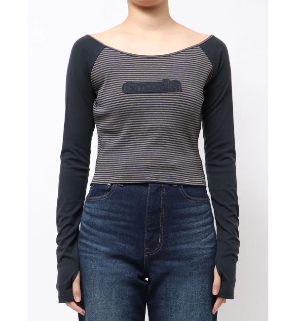 EMODA「ロゴパッチクロップドロンT」|Tシャツ・カットソー|ネイビー