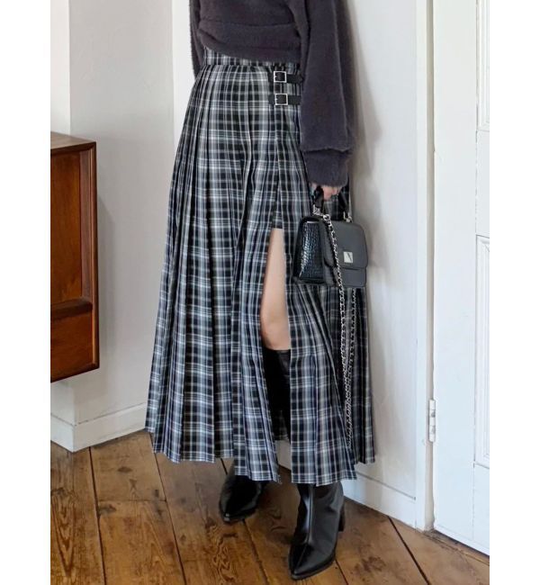 MERCURYDUO「オリジナルチェックプリーツレイヤードスカート」|スカート|ブラック