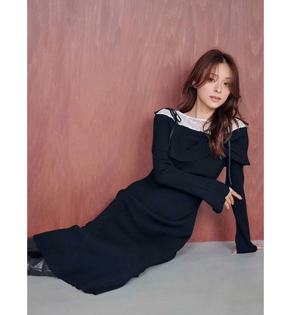 MERCURYDUO「レース切替オフショルニットワンピース」|ワンピース|