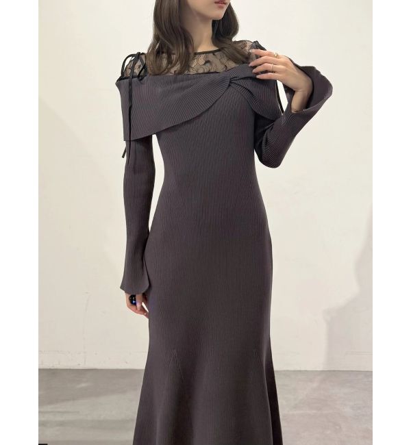 MERCURYDUO「レース切替オフショルニットワンピース」|ワンピース|