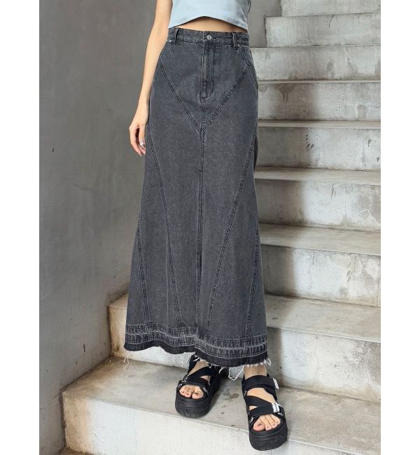 MURUA「パターンデザインデニムロングスカート」|スカート|ブラック