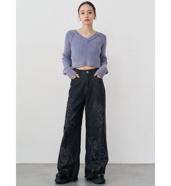 MURUA「ブリーチVネッククロップドニット」|ニット・セーター|