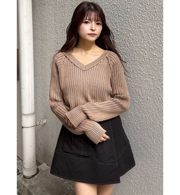 MURUA「ブリーチVネッククロップドニット」|ニット・セーター|