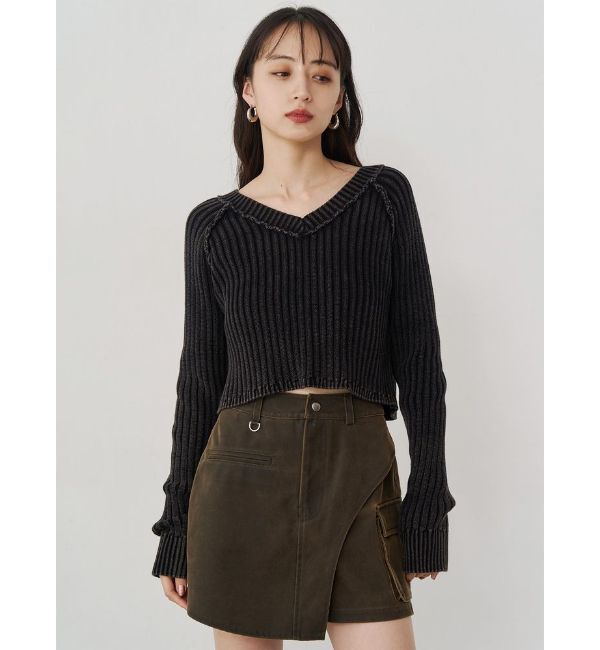 MURUA「ブリーチVネッククロップドニット」|ニット・セーター|