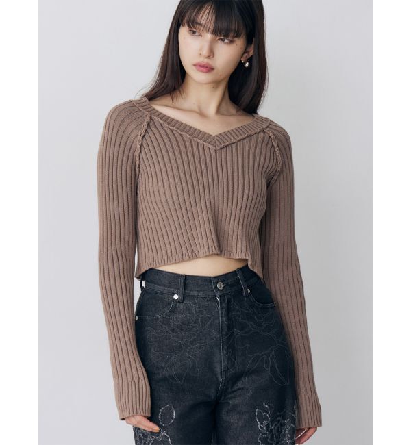 MURUA「ブリーチVネッククロップドニット」|ニット・セーター|ベージュ