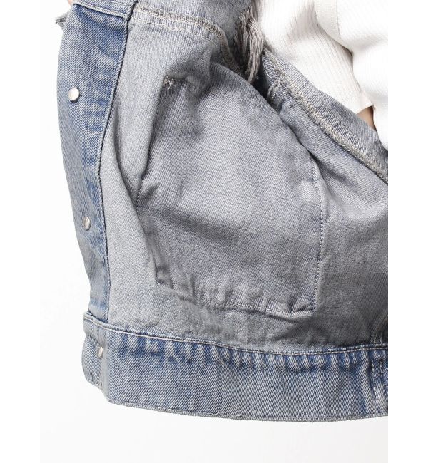 GYDA「ZIP POCKETダメージショートデニムGジャン」|ブルゾン・スタジャン|