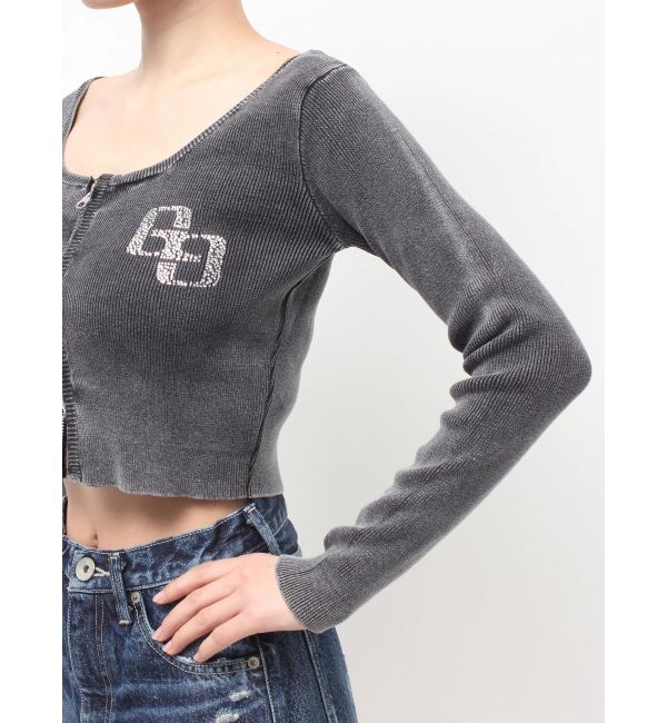 GYDA「GG bijou ZIPブリーチニットショートトップス」|ニット・セーター|