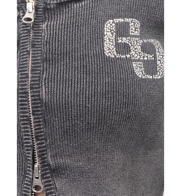 GYDA「GG bijou ZIPブリーチニットショートトップス」|ニット・セーター|