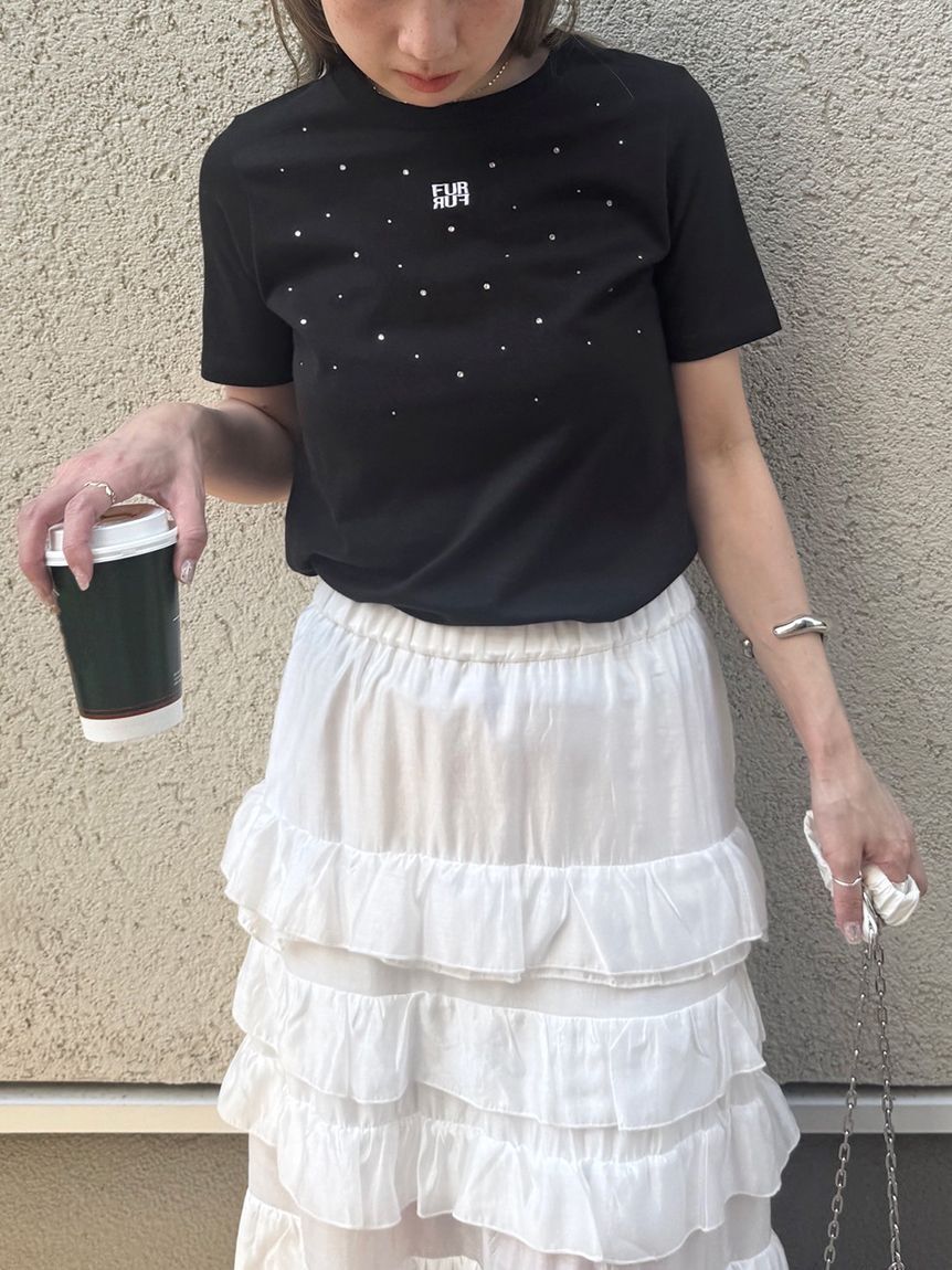 FURFUR「【WEB限定】ビジュー付きロゴ刺繍Tシャツ」|Tシャツ・カットソー|