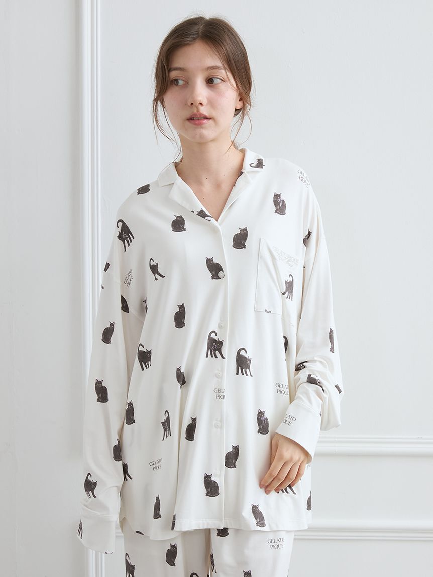 gelato pique「CAT総柄シャツ」|ルームウェア|
