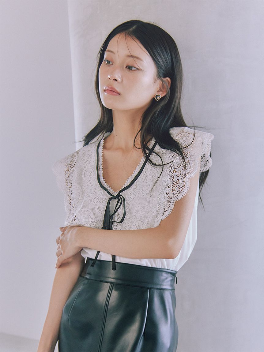 SNIDEL「エンブロイダリーレースカラーブラウス」|シャツ・ブラウス|WHT