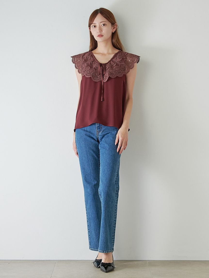 SNIDEL「エンブロイダリーレースカラーブラウス」|シャツ・ブラウス|