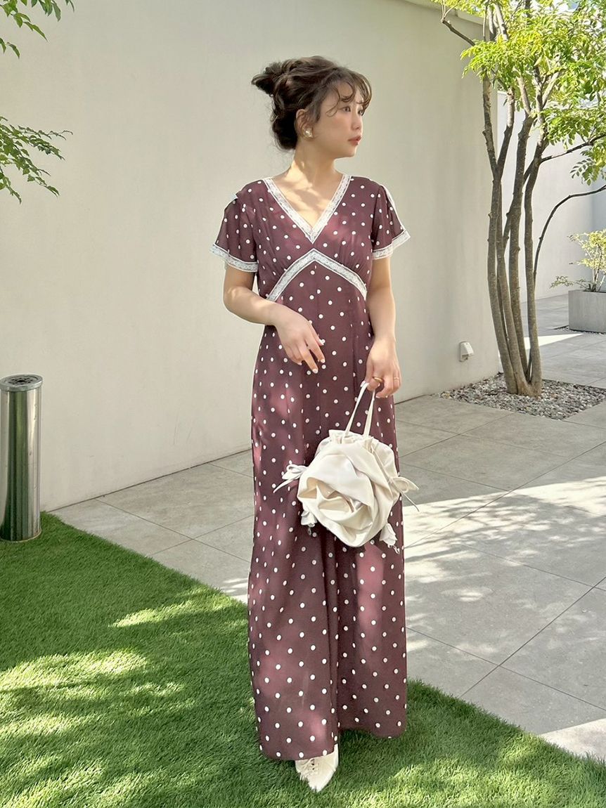 LILY BROWN「ロマンティックレーストリムプリントワンピース」|ワンピース|