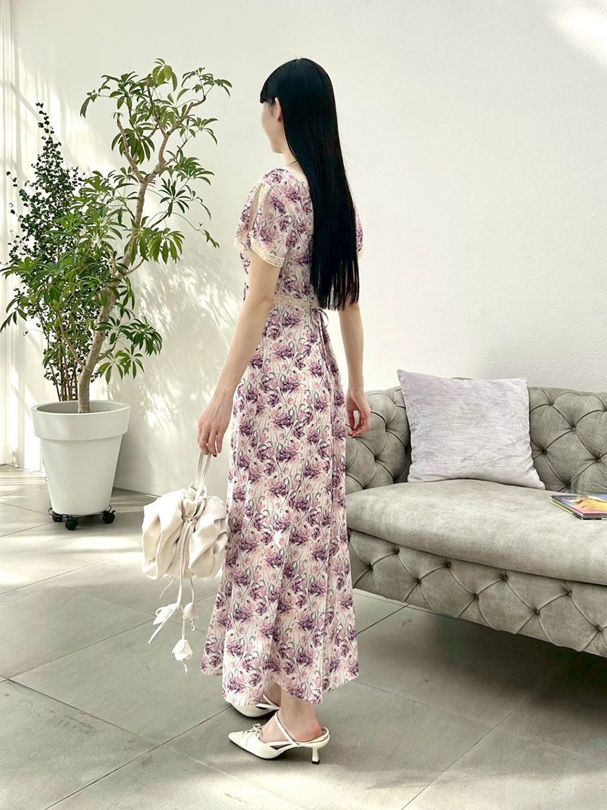 LILY BROWN「ロマンティックレーストリムプリントワンピース」|ワンピース|